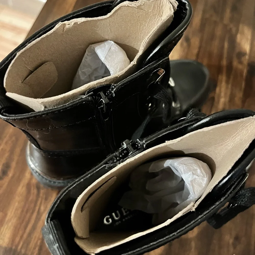 Guess Black Leather Embellished Combat Boots - Picture 7 of 8